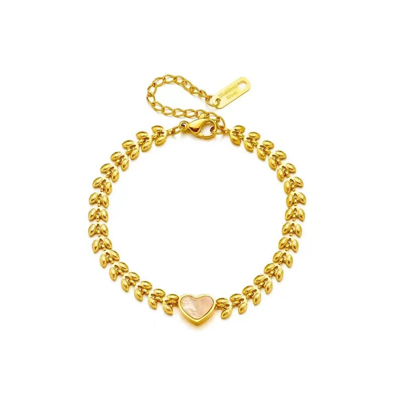 Titanium Steel 18K Gold Fashionable Retro Heart-shaped Shell Wheat Versatile High Sense Temperamental Bracelet Women