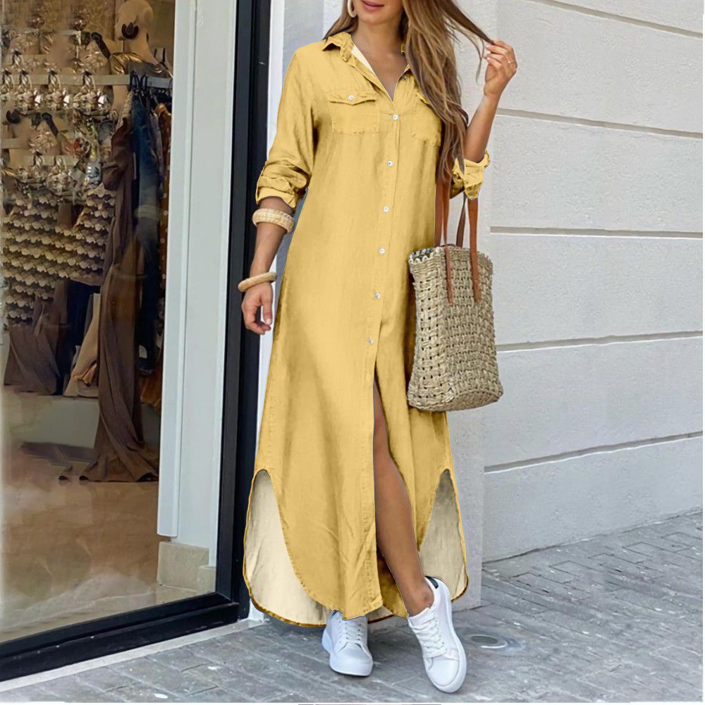 Fashion Sleeve Candy Color Shirt Long Dress