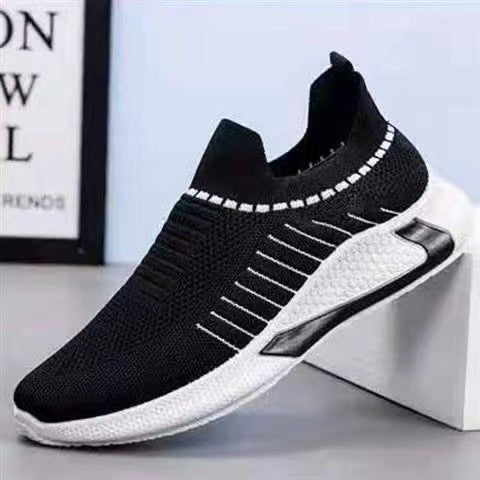 Fashion Mesh Sock Shoes With Striped Design Men Outdoor Breathable Slip-on Sneakers Lightweight Running Sports Shoes