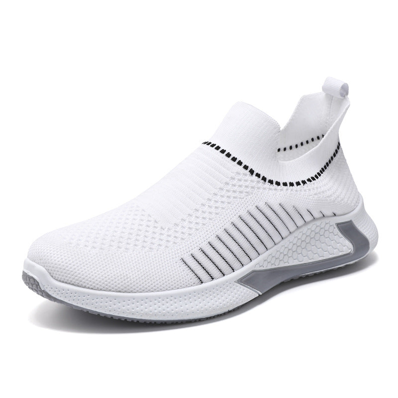 Fashion Mesh Sock Shoes With Striped Design Men Outdoor Breathable Slip-on Sneakers Lightweight Running Sports Shoes