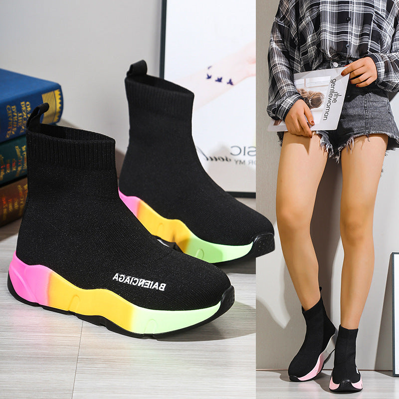 Black Sock Boots  For Women Platform Shoes hot fashion boots