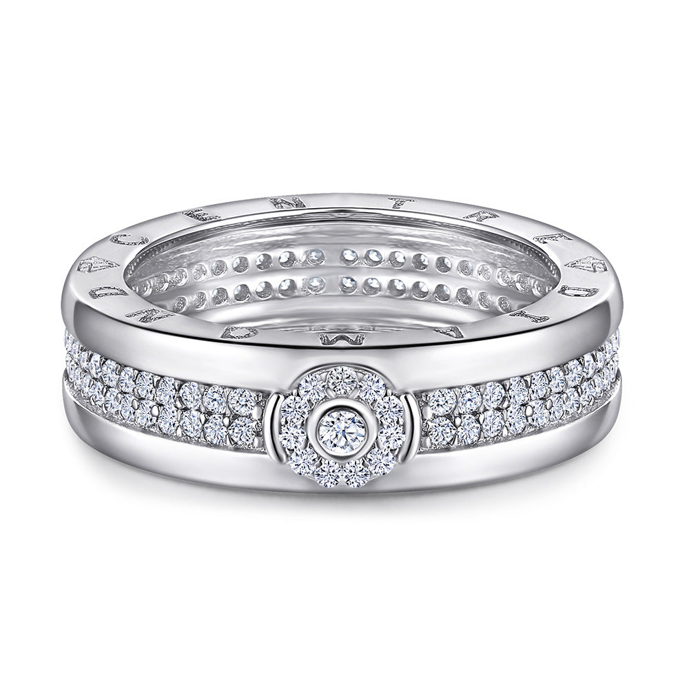 Ring Men's Wide Version With channel settings Diamonds silver platinum color