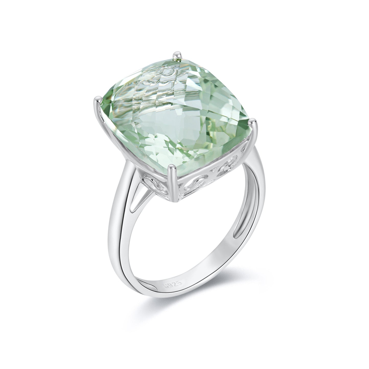 Natural Green  Prasiolite Ring Female S925 Sterling Silver Gemstone Inlaid Luxury