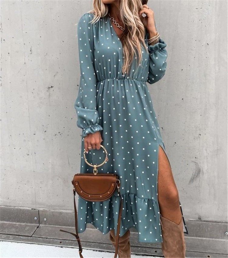 Polka dot su fold print long sleeve dress