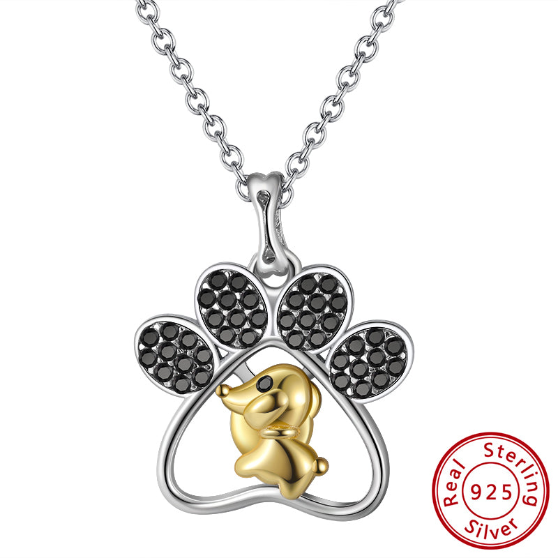 CZ Paw & Dog Charm Necklace