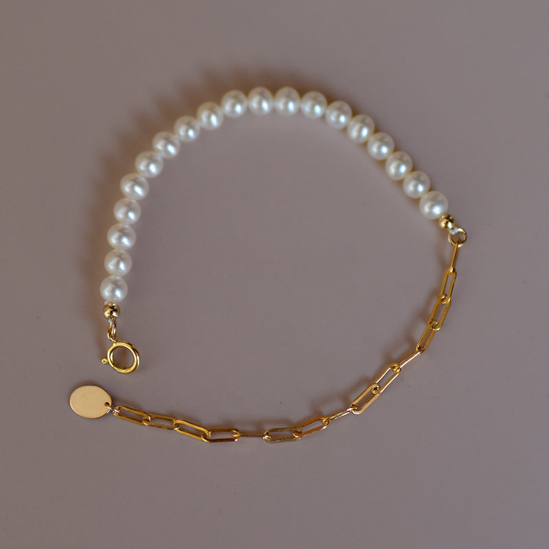 Natural Freshwater Pearl Bracelet In 18k Yellow Gold