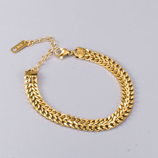 Retro Shuangpin 18K Bracelet Women's Short Design Simple Student