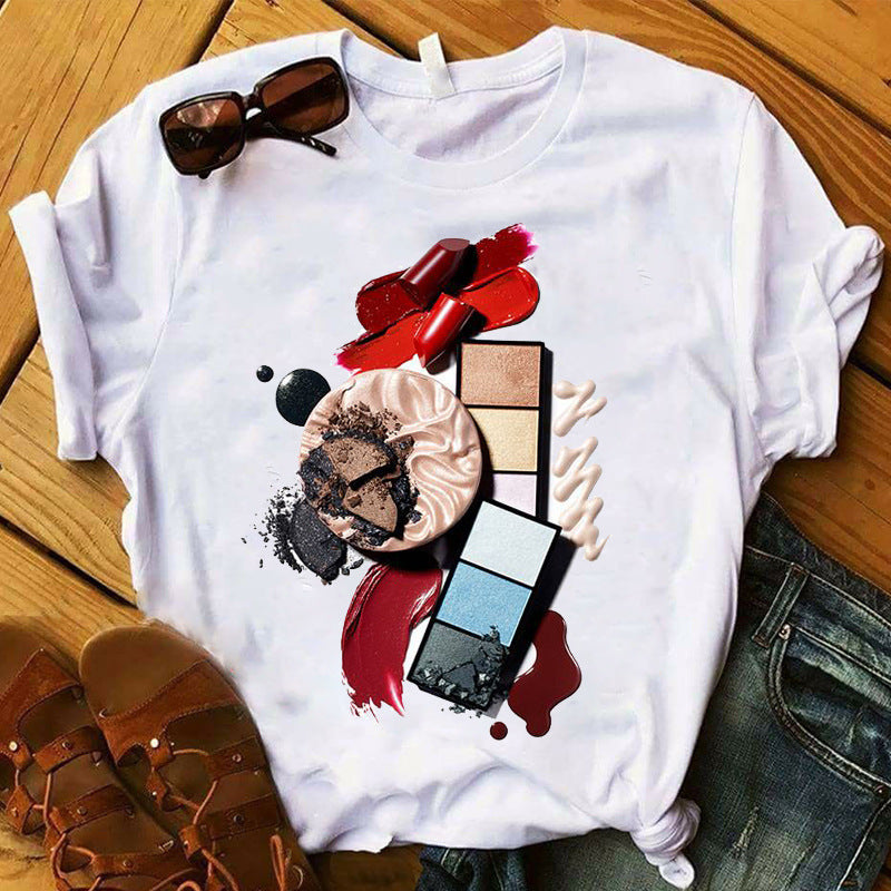 Nail polish print T-shirt nail-tech woman print t-shirt makeup