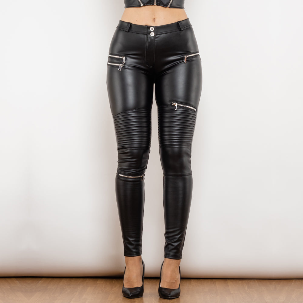 Shascullfites Faux Leather Pants With Zipper Thermal Motorbike Pants Streetwear push up