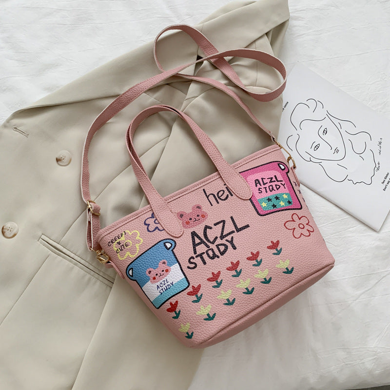 Female cartoon doodle bucket bag