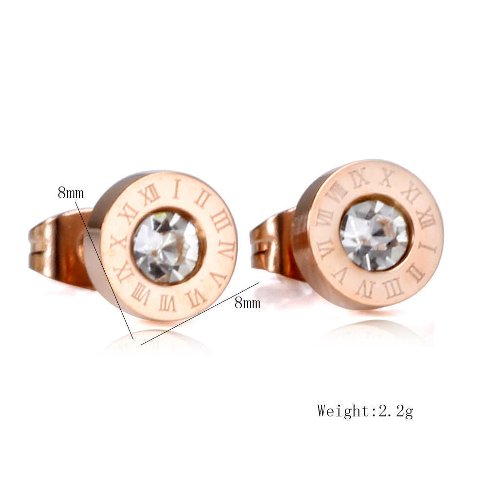 Roman Numerals and Diamond Stud Earrings titanium no fade