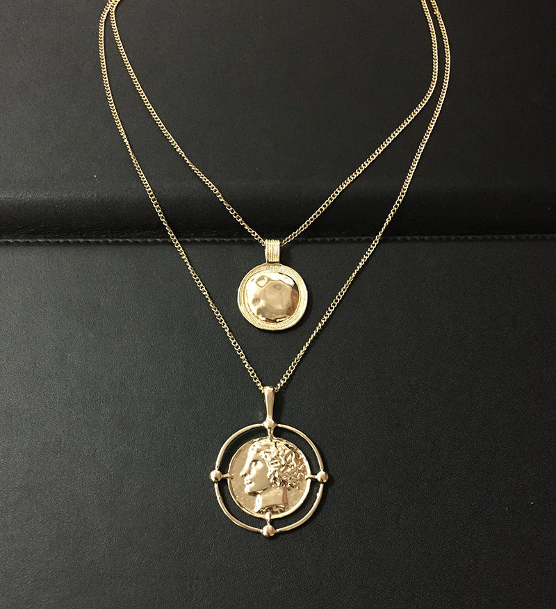 Vintage golden carved coin necklace