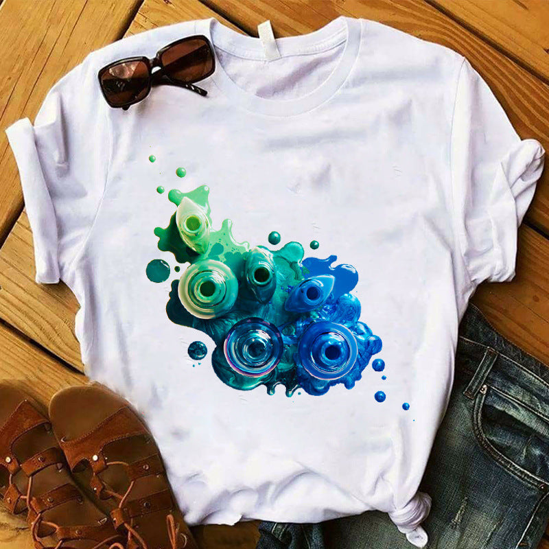 Nail polish print T-shirt nail-tech woman print t-shirt makeup