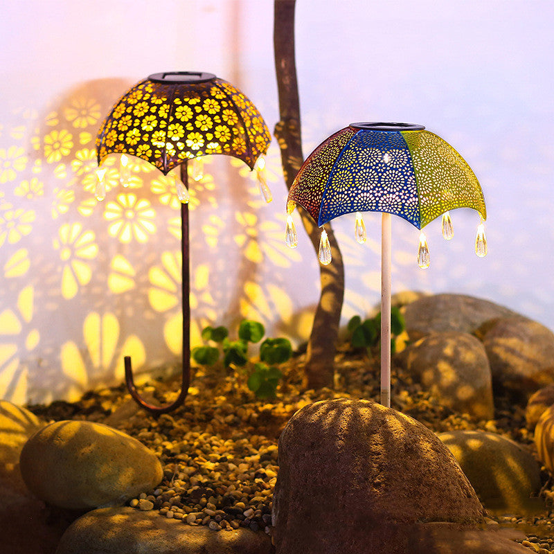 Solar Wrought Iron Umbrella Shape Projection Lamp