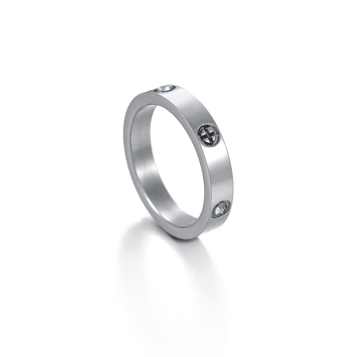 Men's And Women's Six Diamond One Line Titanium Steel Ring