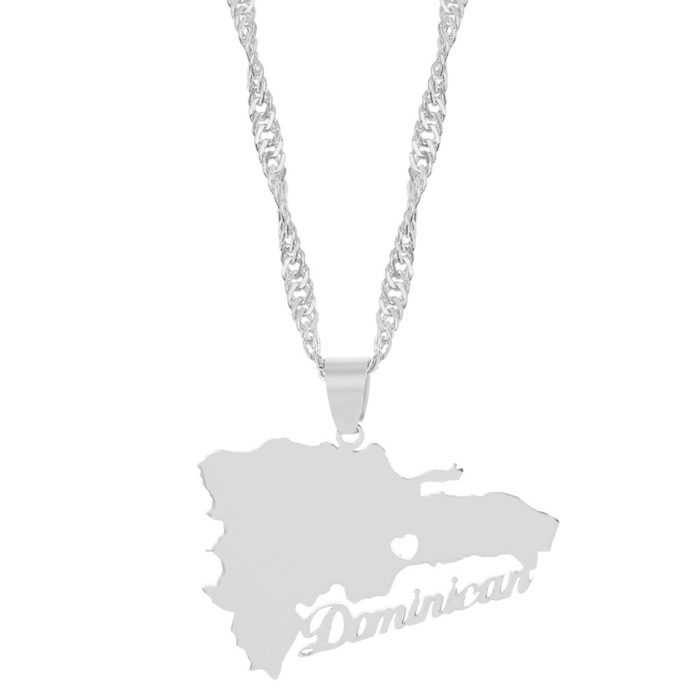 Stainless Steel World Multi-country Map Necklace pendant only