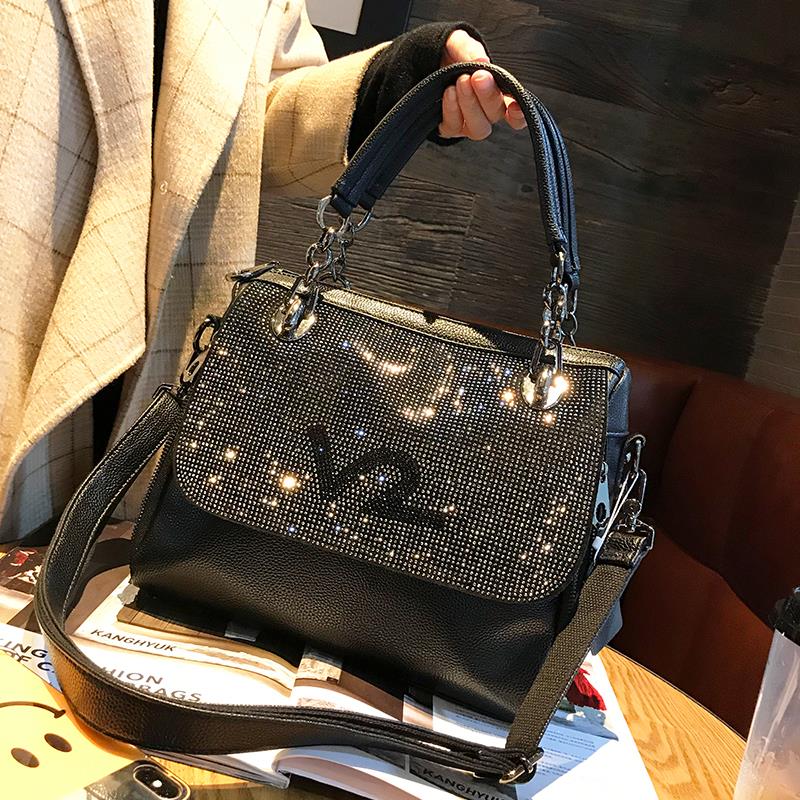 Fashion Soft Leather Handbag Women’s Bag Portable Shoulder Bag ladies Diamond Cowhide Simple Large Capacity Black Bags