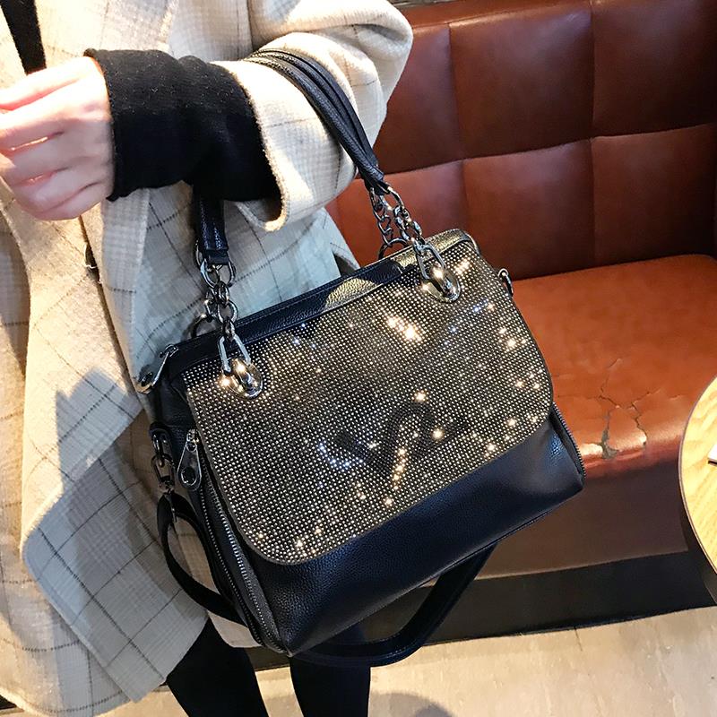 Fashion Soft Leather Handbag Women’s Bag Portable Shoulder Bag ladies Diamond Cowhide Simple Large Capacity Black Bags