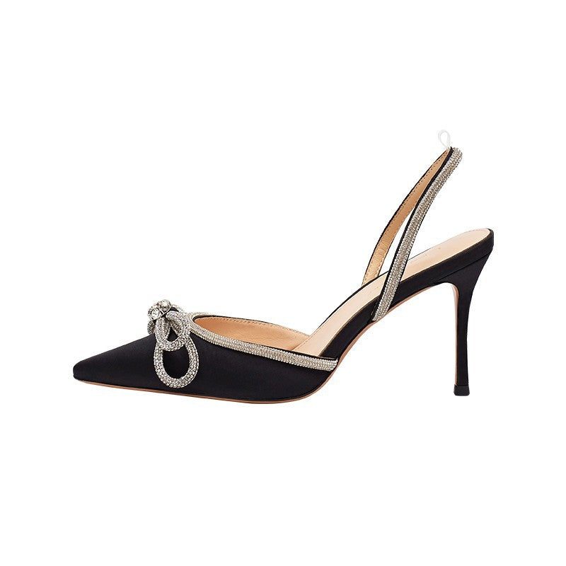 MARLOWE MIDNIGHT HEELED SHOES WITH DIAMANTE BOW DETAIL