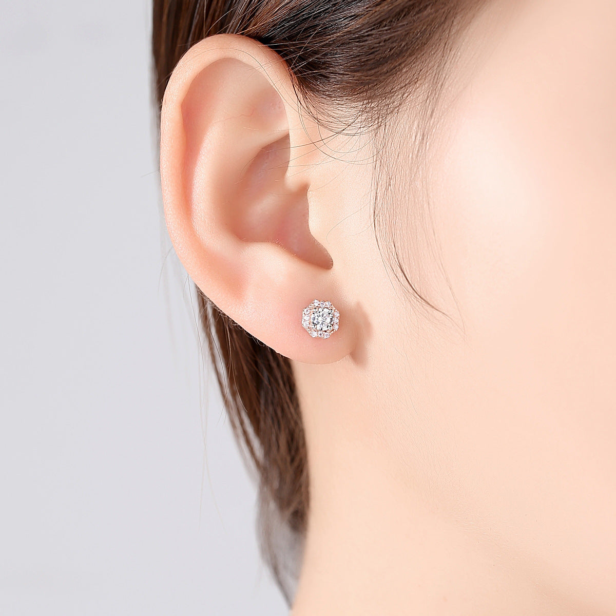 Pure Silver Earrings Women'S Korean Version Micro Inlaid Powder Zirconium Earrings Rose Gold Plating