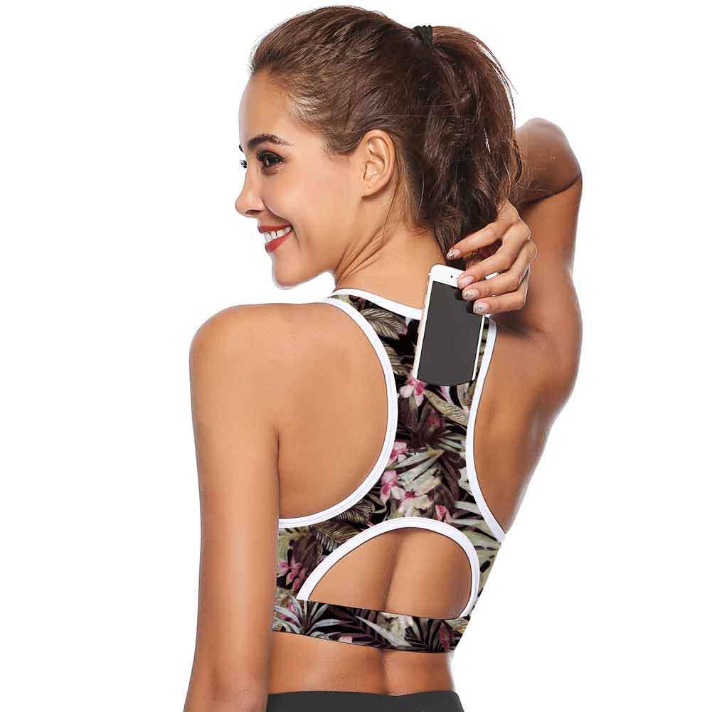 Sports Bra Women's with phone pocket Cutout Scoop Neck Active Tank