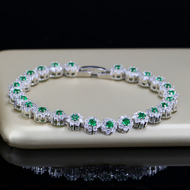 Zircon flower halo bracelet sterling silver