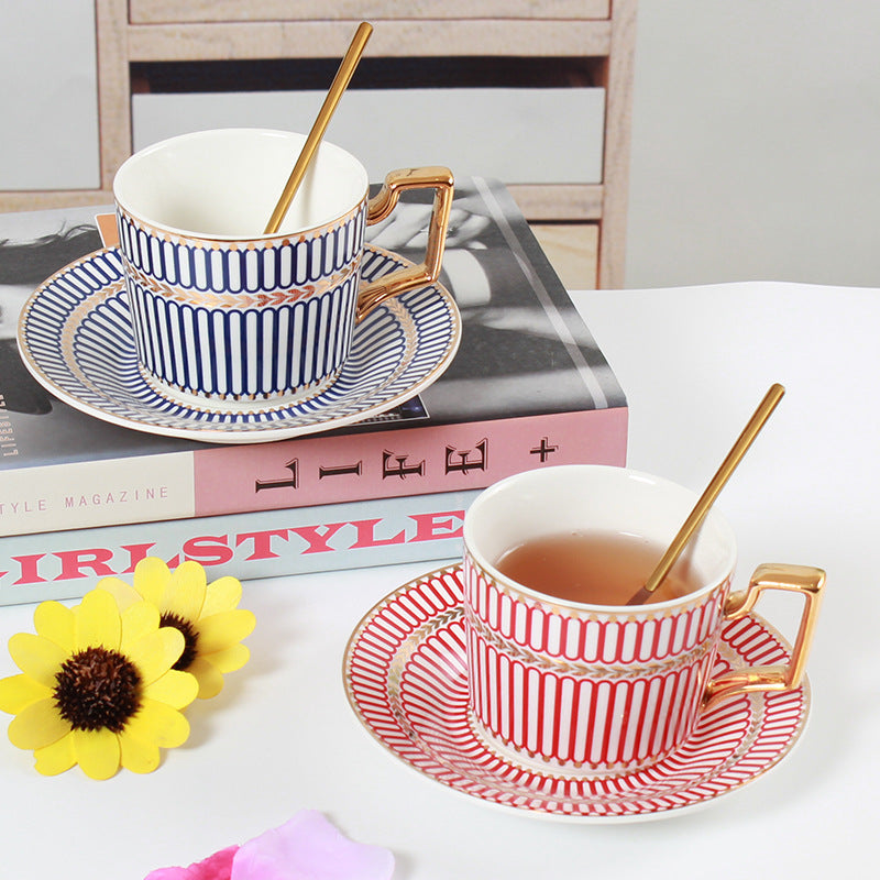 Striped bone china coffee cup