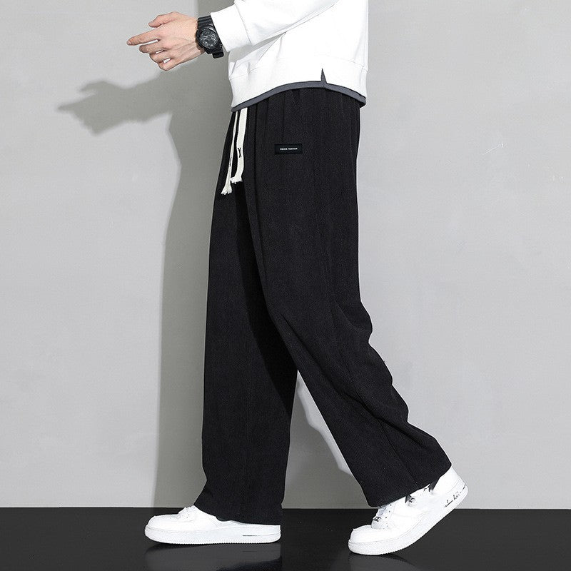 Men's Corduroy Elastic Waist Drawstring Streetwear Jogger Pants with Pockets