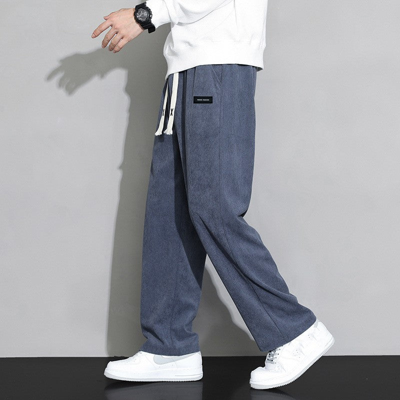 Men's Corduroy Elastic Waist Drawstring Streetwear Jogger Pants with Pockets