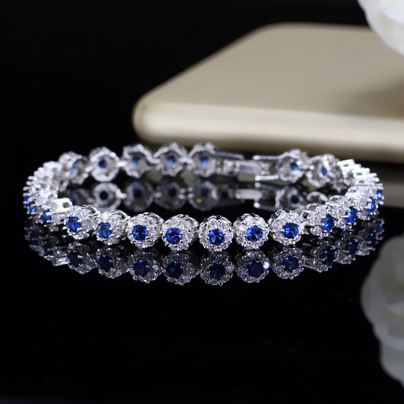 Zircon flower halo bracelet sterling silver