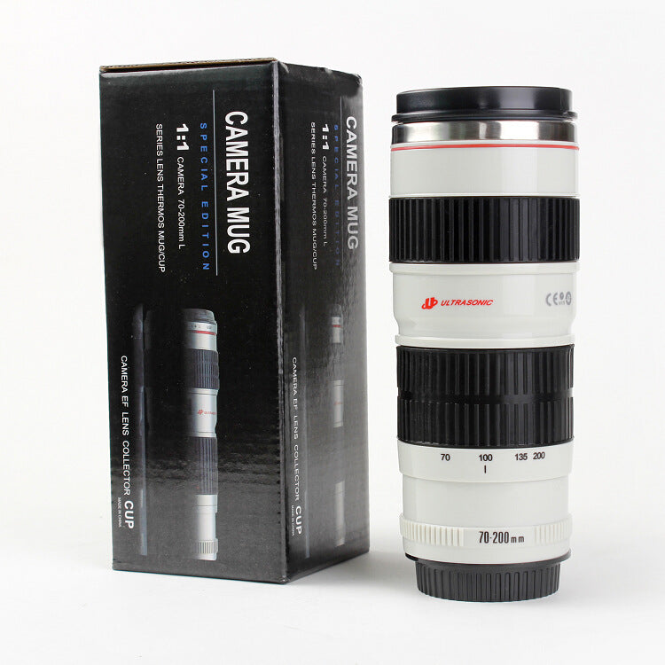 Caniam Camera Lens EF 70-200mm White Travel Thermous Mug - Looks like Canon