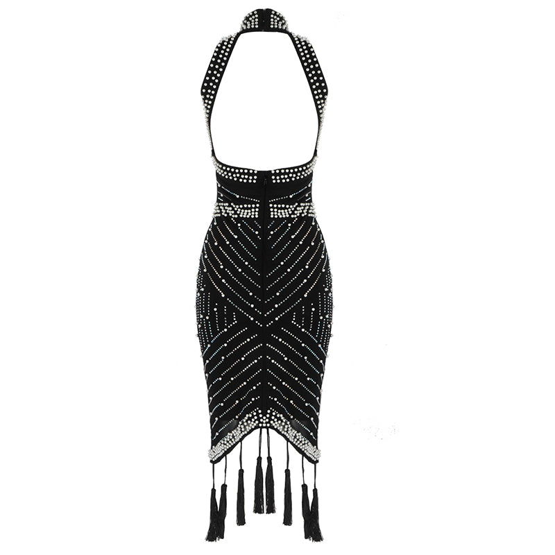 Wynter Dress - Iconic Look High neck sleeveless beaded fringe skirt