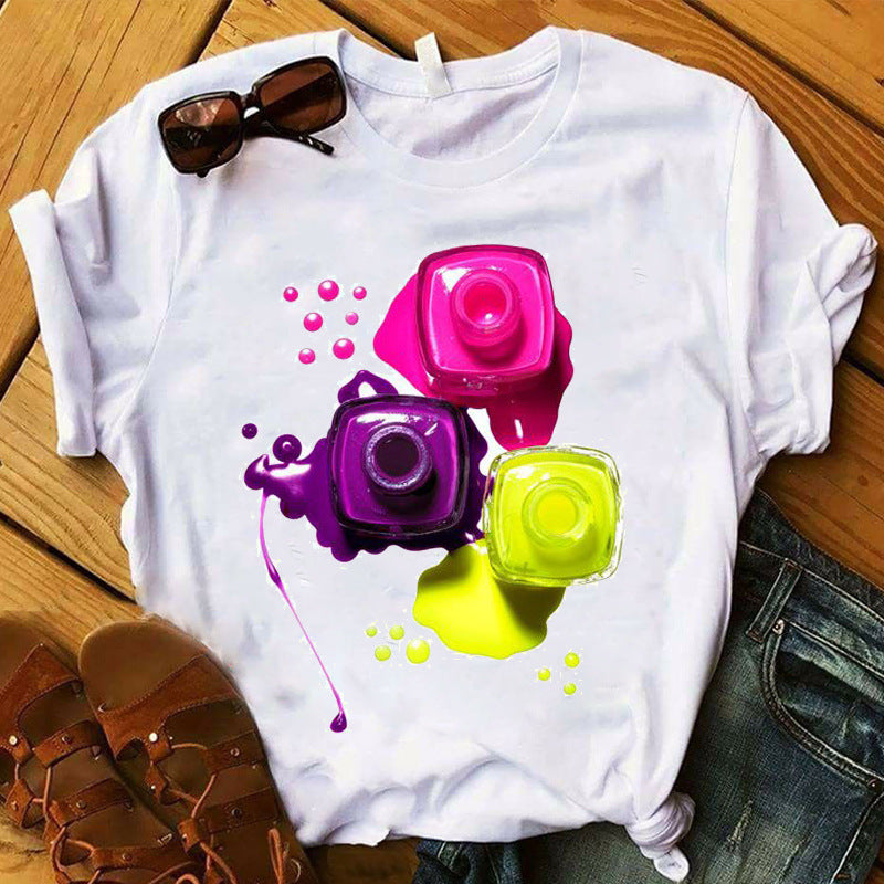 Nail polish print T-shirt nail-tech woman print t-shirt makeup