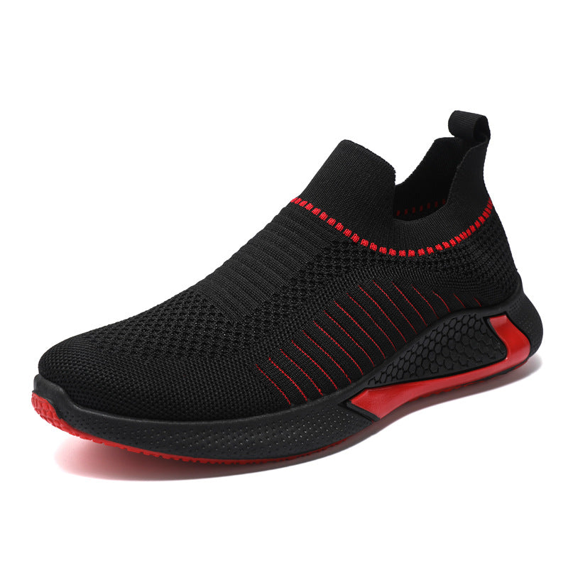 Fashion Mesh Sock Shoes With Striped Design Men Outdoor Breathable Slip-on Sneakers Lightweight Running Sports Shoes