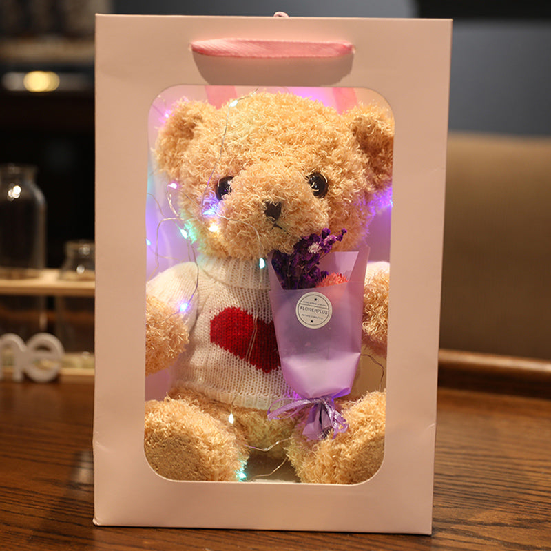 Stuffed Doll Birthday Gift Set de oso de peluche, luces y flor de regalo