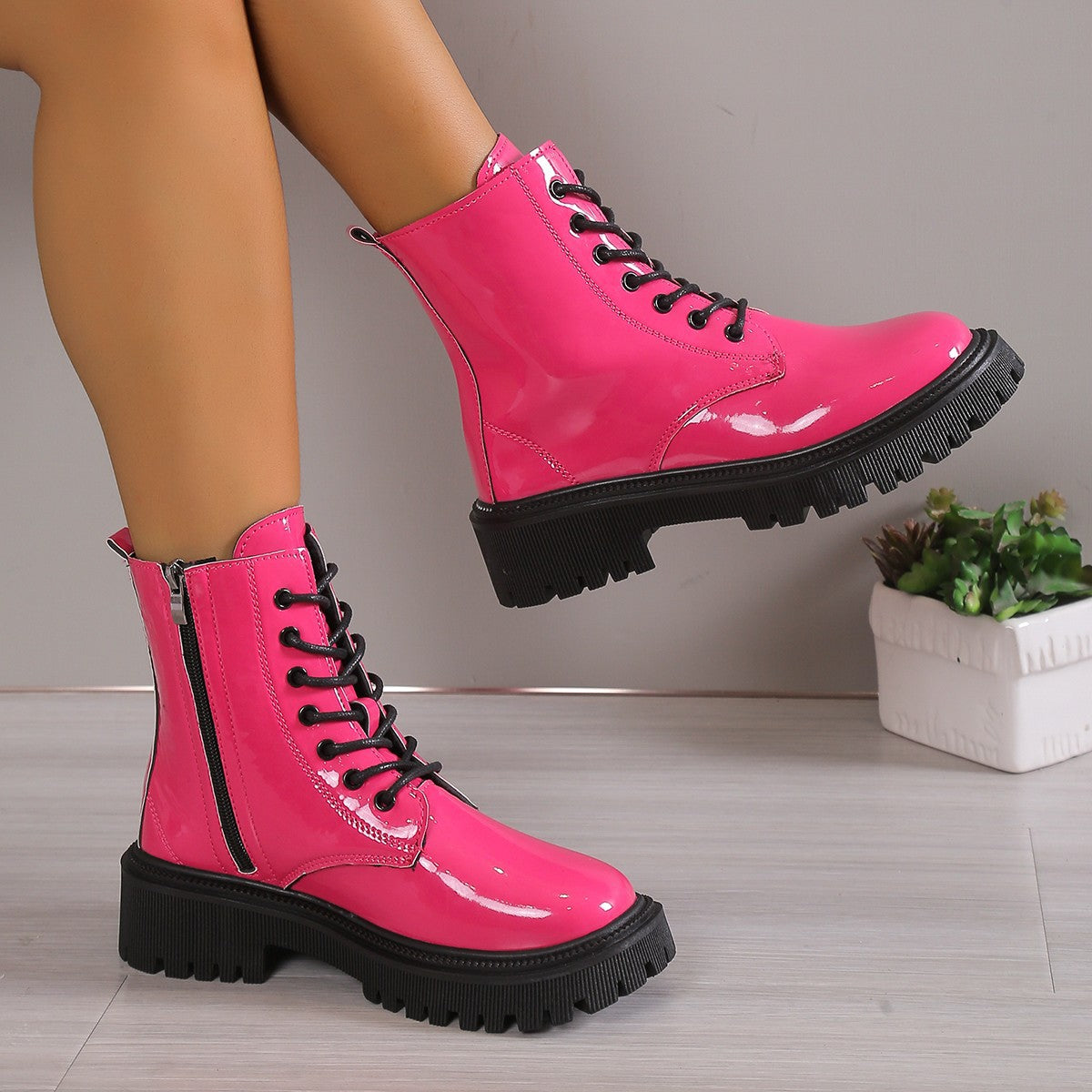 Dr Martens Jadon platform 8 eye boots in thrift pink pisa leather