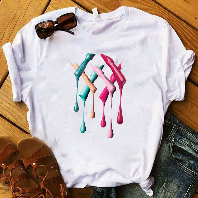 Nail polish print T-shirt nail-tech woman print t-shirt makeup