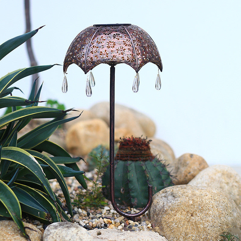 Solar Wrought Iron Umbrella Shape Projection Lamp