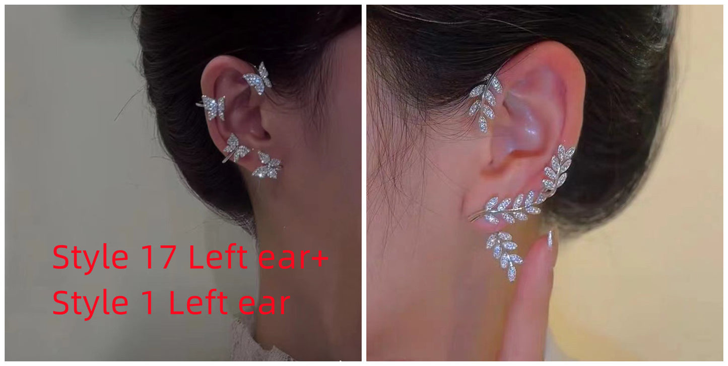 Super Flashing Diamond Earrings With Butterfly Ear Clip Earrings All-in-one Earrings