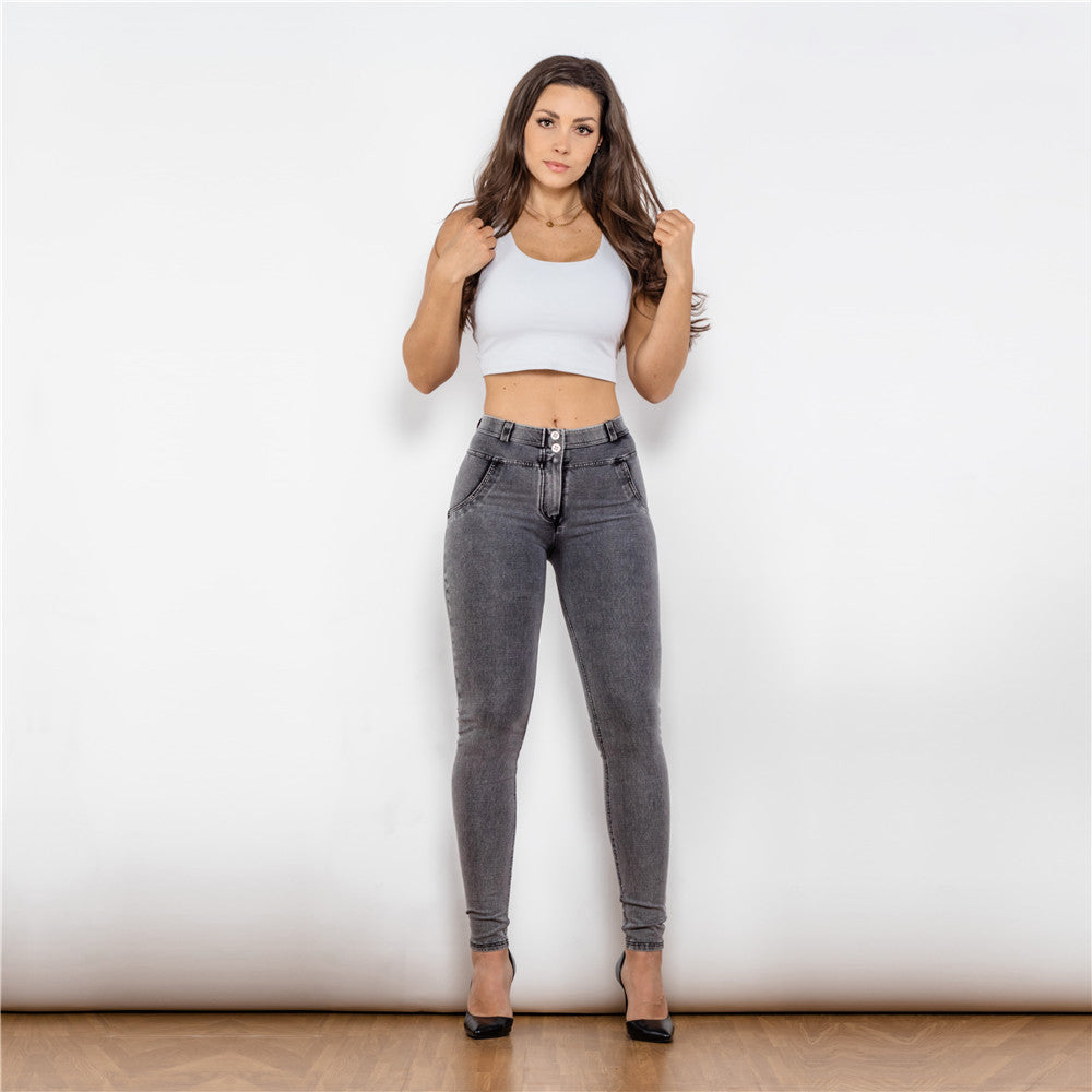 Shascullfites Melody Regular Waist Gray Jeggings Push Up Jeans Bum Shaping Butt Lifting Yoga Pants