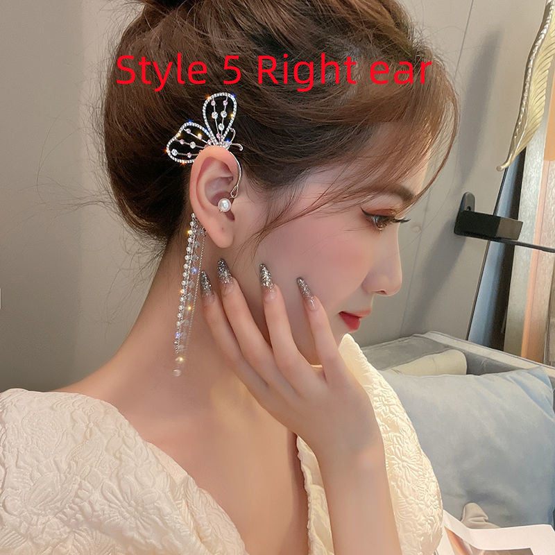 Super Flashing Diamond Earrings With Butterfly Ear Clip Earrings All-in-one Earrings