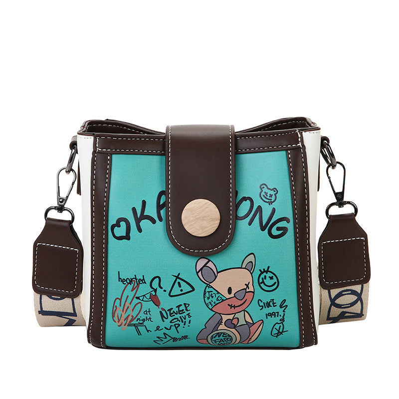 Graffiti Bear Wide Shoulder Bucket Bag