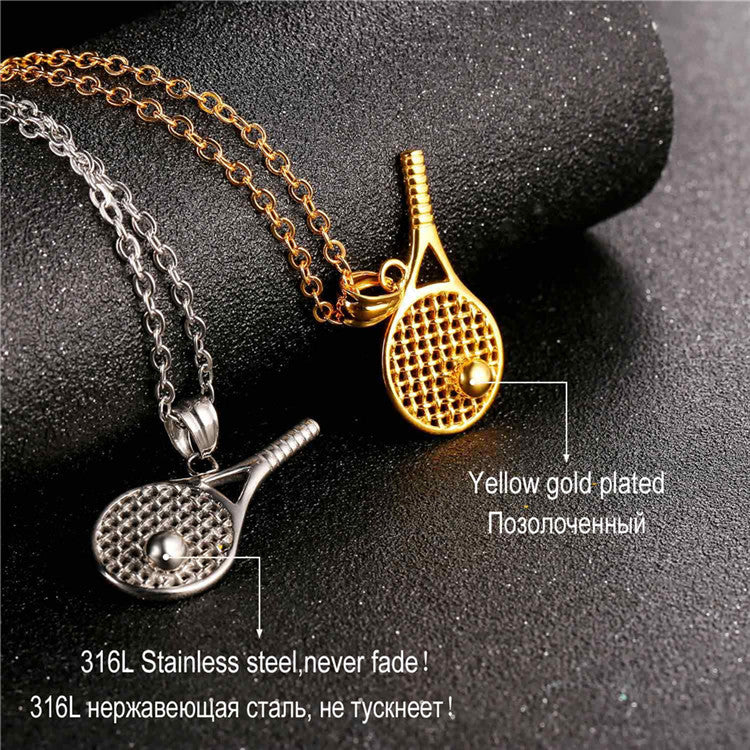 Stainless steel jewelry tennis racket necklace pendant