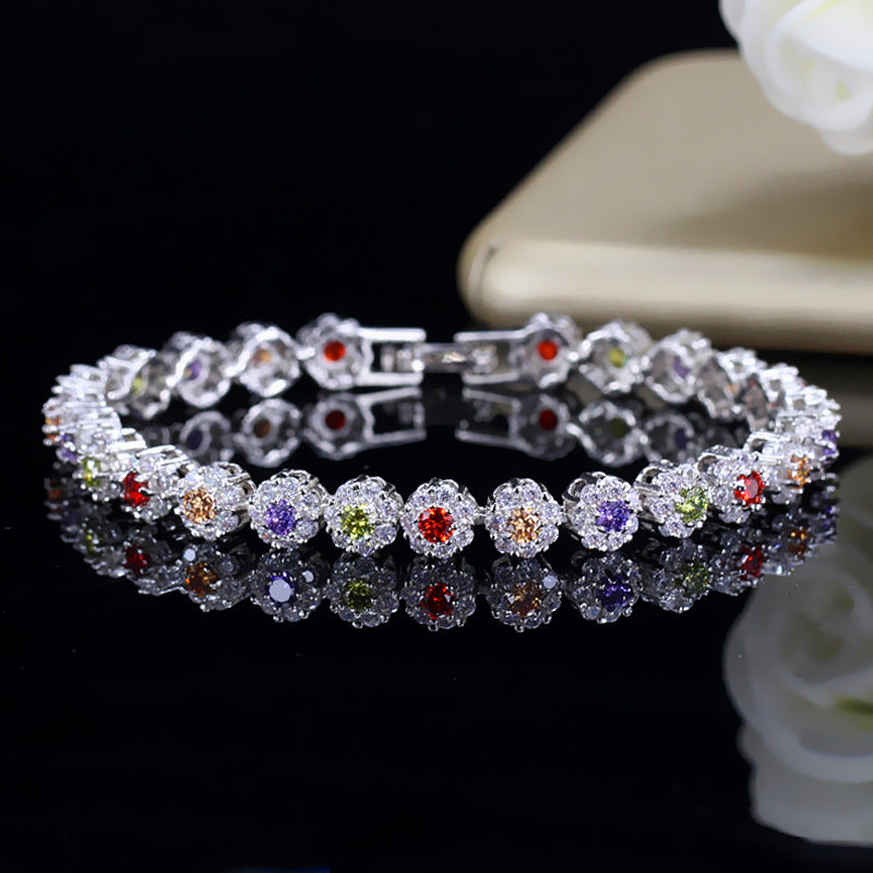 Zircon flower halo bracelet sterling silver