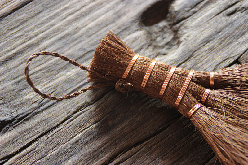 Hand-woven brown hair broom