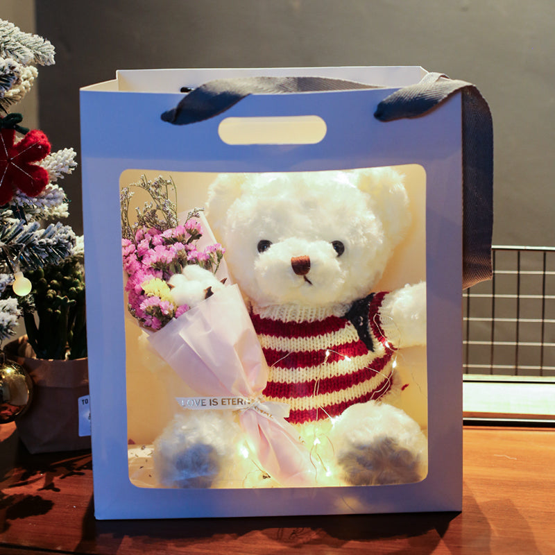 Stuffed Doll Birthday Gift Set de oso de peluche, luces y flor de regalo