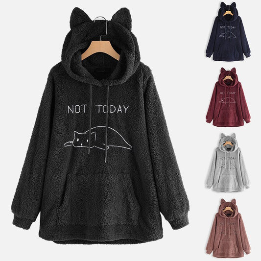 Not Today Funny Cat Mens Women Sweatshirt Hoodie cat ear