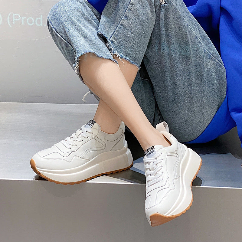 Women's Fashion Cattlehide Leather Casual Sports White Shoes