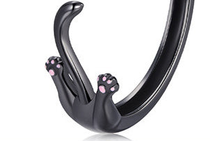 Electroplated Creative Black Cat Open Ring For Men And Women