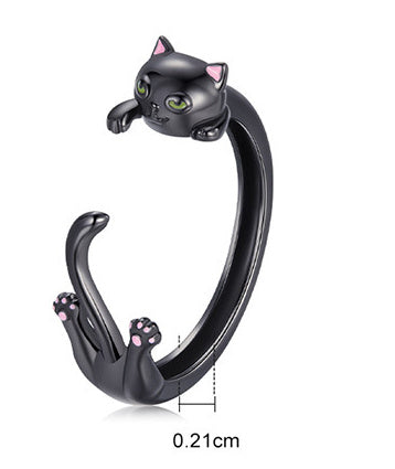 Electroplated Creative Black Cat Open Ring For Men And Women